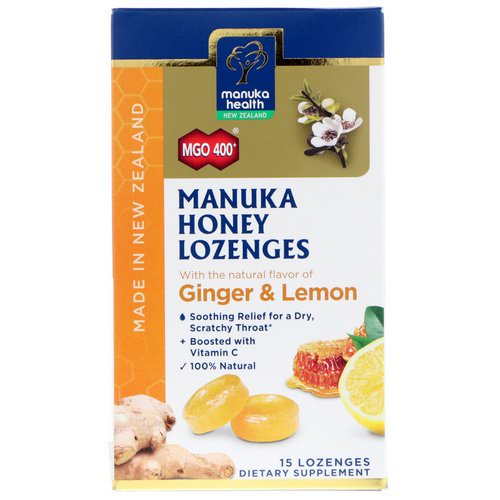Manuka Health, Manuka Honey Lozenges, MGO 400+, Ginger & Lemon, 15 Lozenges فوائد