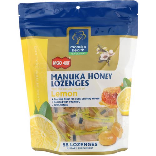 Manuka Health, Manuka Honey Lozenges, MGO 400+, Lemon, 58 Lozenges فوائد