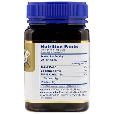 Manuka Health, Manuka Honey, MGO 400+, 1.1 lb (500 g):عسل مان,كا, منتجات النحل