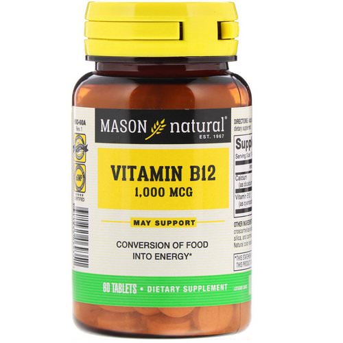Mason Natural, Vitamin B12, 1000 mcg, 60 Tablets فوائد