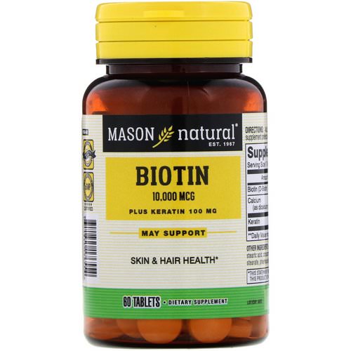 Mason Natural, Biotin Plus Keratin, 10,000 mcg, 60 Tablets فوائد