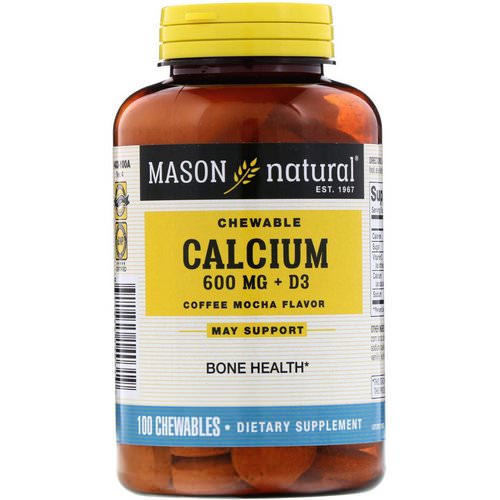 Mason Natural, Chewable Calcium + D3, Coffee Mocha Flavor, 600 mg, 100 Chewables فوائد