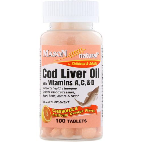 Mason Natural, Chewable Cod Liver Oil, with Vitamins A, C, & D, Orange Flavor, 100 Tablets فوائد