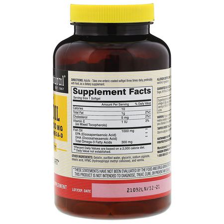 Mason Natural, Fish Oil, 1000 mg, 180 Softgels:زيت السمك أوميغا 3, EPA DHA