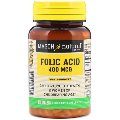 Mason Natural, Folic Acid, 400 mcg, 100 Tablets فوائد