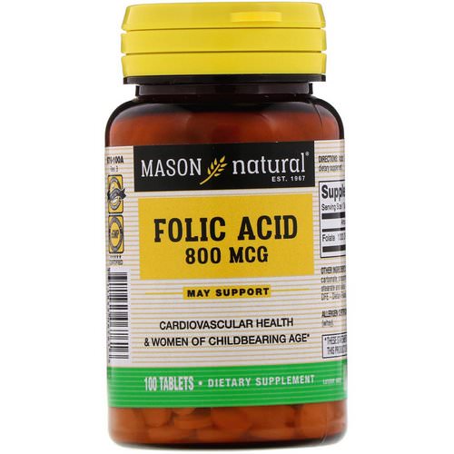 Mason Natural, Folic Acid, 800 mcg, 100 Tablets فوائد
