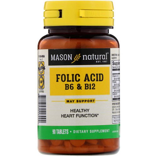 Mason Natural, Folic Acid B-6 & B-12, 90 Tablets فوائد