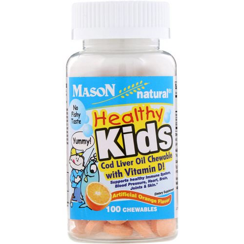 Mason Natural, Healthy Kids Cod Liver Oil Chewable with Vitamin D, Artificial Orange Flavor, 100 Chewables فوائد