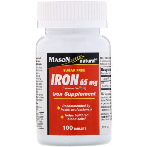 Mason Natural, Iron, Sugar Free, 65 mg, 100 Tablets فوائد