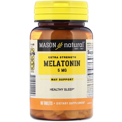 Mason Natural, Melatonin, Extra Strength, 5 mg, 60 Tablets فوائد