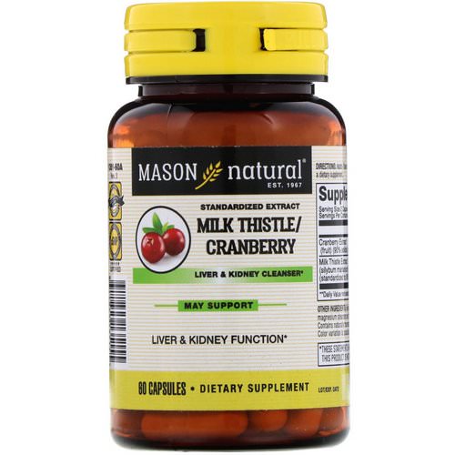 Mason Natural, Milk Thistle/Cranberry, Liver & Kidney Cleanser, 60 Capsules فوائد