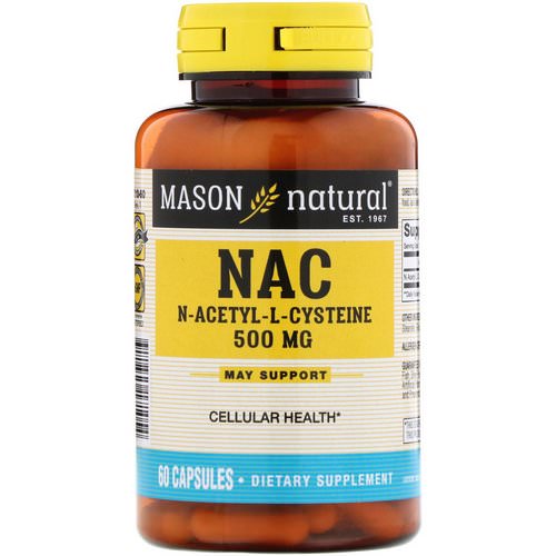 Mason Natural, NAC N-Acethyl-L-Cysteine, 500 mg, 60 Capsules فوائد