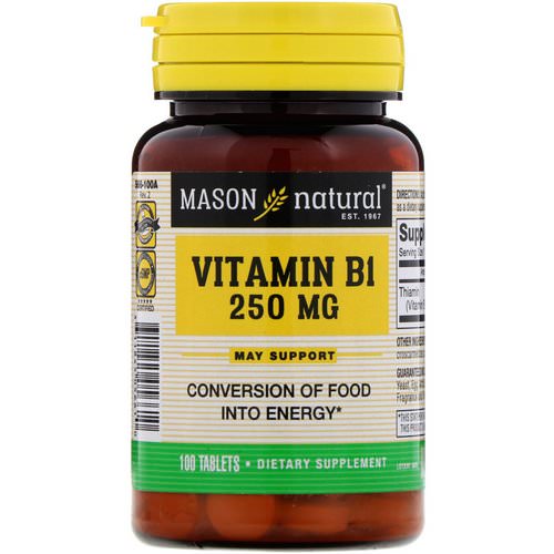 Mason Natural, Vitamin B-1, 250 mg, 100 Tablets فوائد