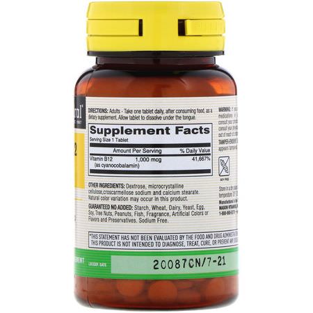 Mason Natural, Vitamin B-12, Quick Dissolve, 1,000 mcg, 100 Tablets:B12, فيتامين B