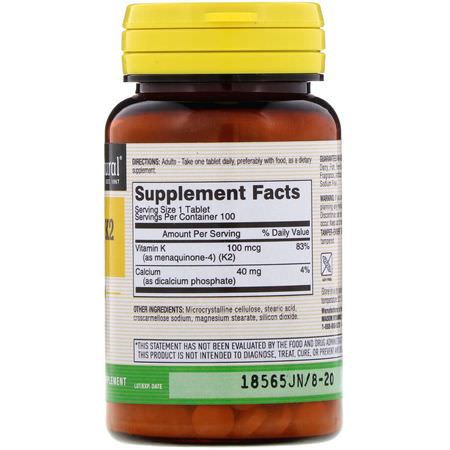 Mason Natural, Vitamin K2, 100 mcg, 100 Tablets:فيتامين K, الفيتامينات