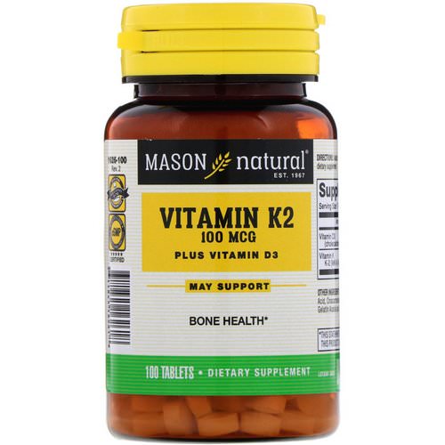 Mason Natural, Vitamin K2 Plus Vitamin D3, 100 mcg, 100 Tablets فوائد