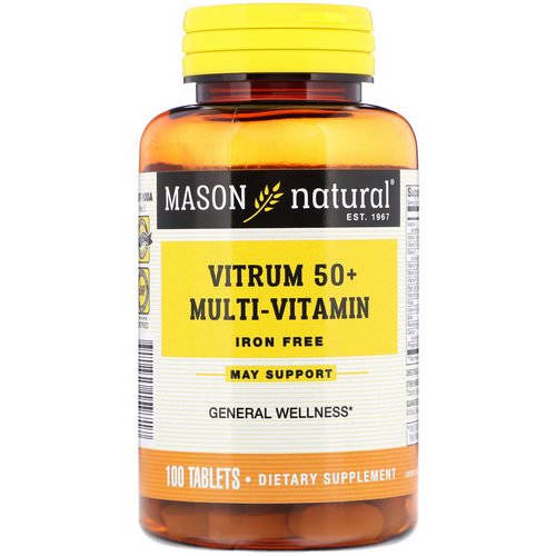 Mason Natural, Vitrum 50+ Multi-Vitamin, Iron-Free, 100 Tablets فوائد