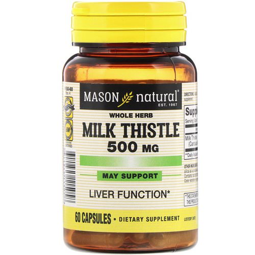 Mason Natural, Whole Herb Milk Thistle, 500 mg, 60 Capsules فوائد