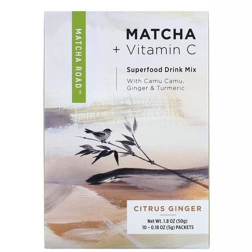 Matcha Road, Matcha + Vitamin C, Superfood Drink Mix, Citrus Ginger, 10 Packets, 0.18 oz (5 g) Each فوائد