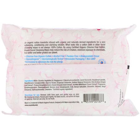 Maxim Hygiene Products, Organic Cotton Facial Wipes, 30 Wet Wipes:المناشف, مناديل ال,جه