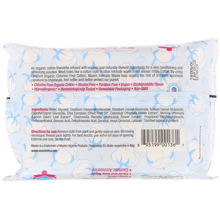 Maxim Hygiene Products, Organic Cotton Intimate Wipes, 20 Wet Wipes:النظافة الأنثوية, حمام