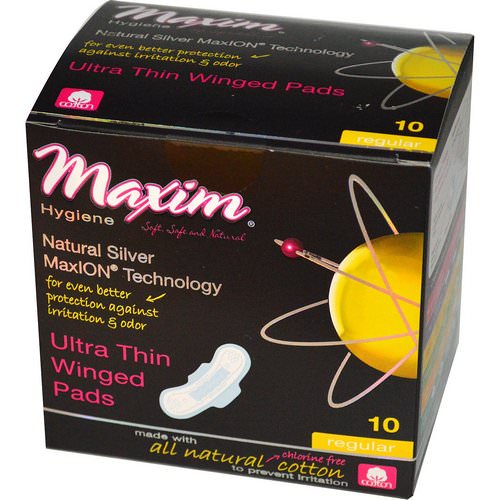 Maxim Hygiene Products, Ultra Thin Winged Pads, Natural Silver MaxION Technology, Regular, 10 Pads فوائد