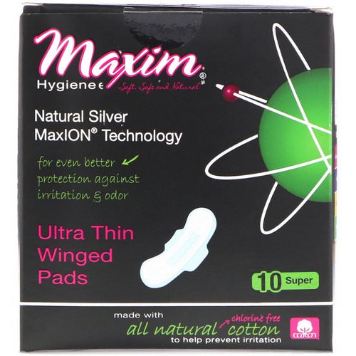 Maxim Hygiene Products, Ultra Thin Winged Pads, Natural Silver MaxION Technology, Super, 10 Pads فوائد