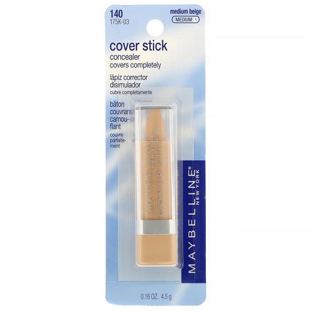 Maybelline, Cover Stick Concealer, 140 Medium Beige, 0.16 oz (4.5 g):خافي العي,ب, ال,جه