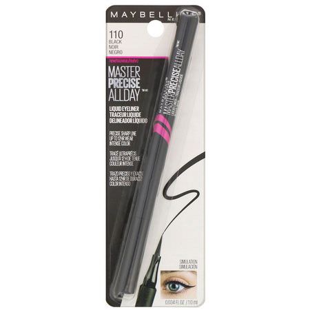 Maybelline, Eye Studio, Master Precise, All Day Liquid Eyeliner, 110 Black, 0.034 fl oz (1 ml):كحل, عيون