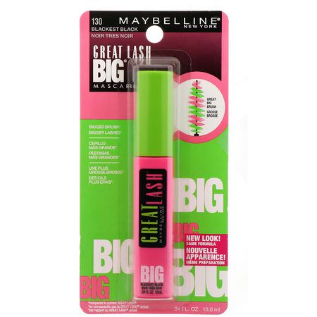 Maybelline, Great Lash, Big Mascara, 130 Blackest Black, 0.34 fl oz (10 ml):ماسكارا, عي,ن