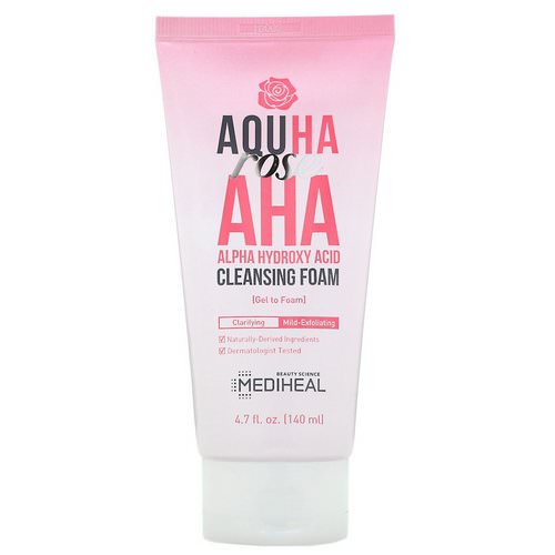 Mediheal, AQUHA Rose, AHA Cleansing Foam, 4.7 fl oz (140 ml) فوائد