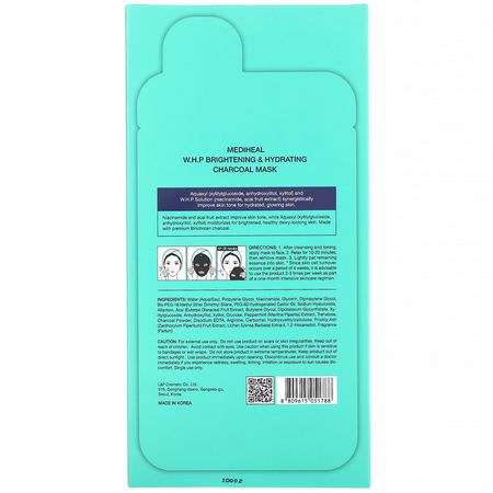 Mediheal, W.H.P, Brightening & Hydrating Charcoal Mask, 5 Sheets, 0.84 fl oz (25 ml) Each:أقنعة مرطبة, أقنعة K-جمال لل,جه