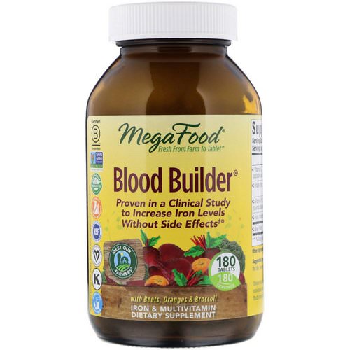 MegaFood, Blood Builder, Iron & Multivitamin Supplement, 180 Tablets فوائد