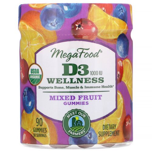 MegaFood, D3 Wellness, Mixed Fruit Gummies, 1000 IU, 90 Gummies فوائد