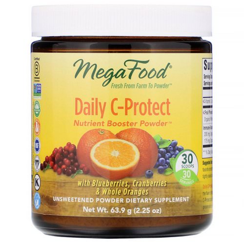 MegaFood, Daily C-Protect, Nutrient Booster Powder, Unsweetened, 2.25 oz (63.9 g) فوائد