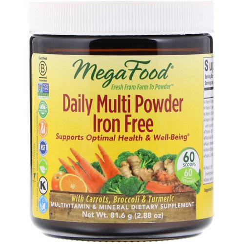 MegaFood, Daily Multi Powder, Iron Free, 2.88 oz (81.6 g) فوائد