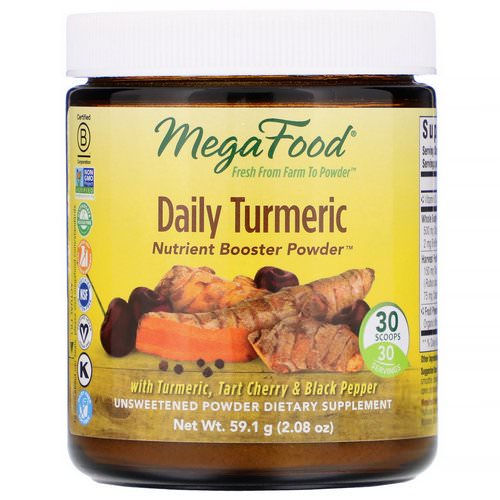 MegaFood, Daily Turmeric, Nutrient Booster Powder, Unsweetened, 2.08 oz (59.1 g) فوائد