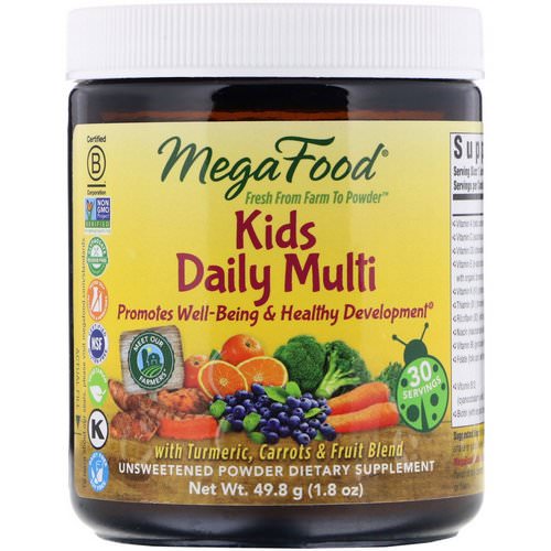 MegaFood, Kids Daily Multi Powder, Unsweetened, 1.8 oz (49.8 g) فوائد