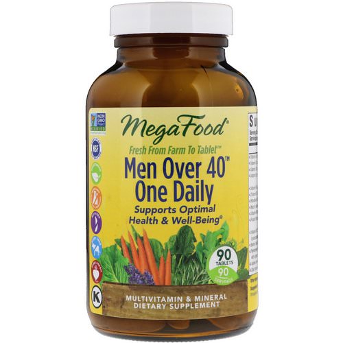 MegaFood, Men Over 40 One Daily, Iron Free Formula, 90 Tablets فوائد