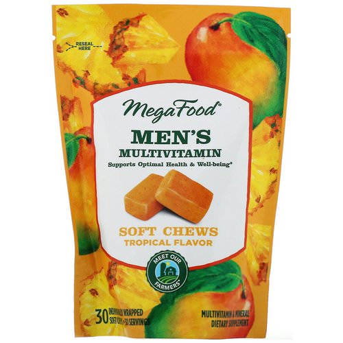 MegaFood, Men's Multivitamin Soft Chews, Tropical Flavor, 30 Individually Wrapped Soft Chews فوائد