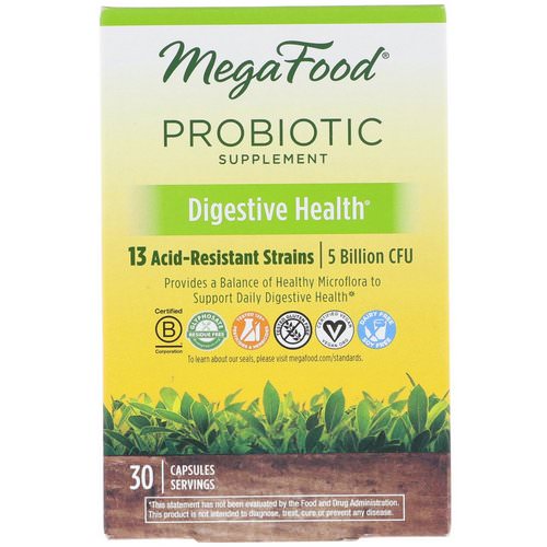 MegaFood, Probiotic Supplement, Digestive Heath, 30 Capsules فوائد