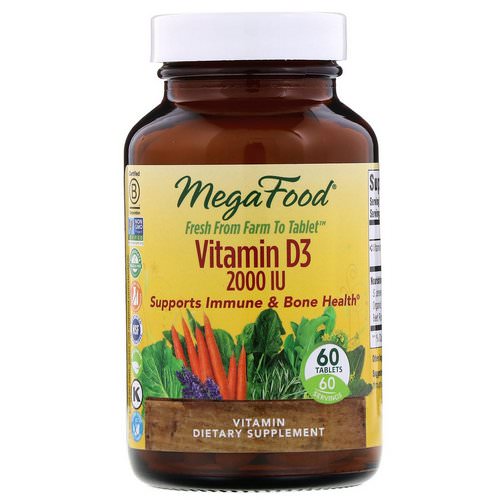 MegaFood, Vitamin D3, 2000 IU, 60 Tablets فوائد
