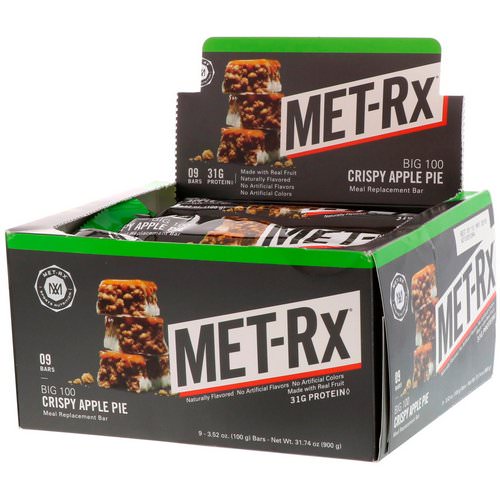 MET-Rx, Big 100, Meal Replacement Bar, Crispy Apple Pie, 9 Bars, 3.52 oz (100 g) Each فوائد