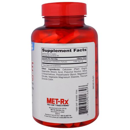 MET-Rx, L-Carnitine, 1000 mg, 180 Caplets:L-Carnitine,الأحماض الأمينية