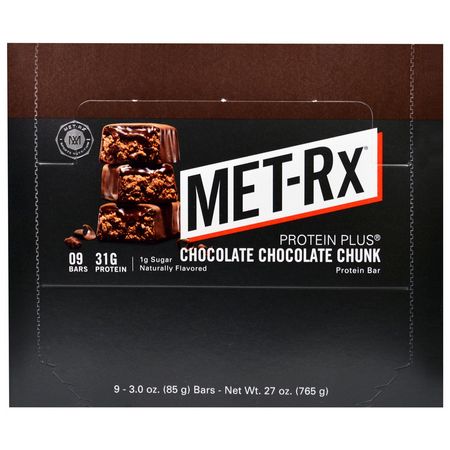 MET-Rx, Protein Plus Bar, Chocolate Chocolate Chunk, 9 Bars, 3.0 oz (85 g) Each:أل,اح بر,تين الحليب, أل,اح بر,تين مصل الحليب
