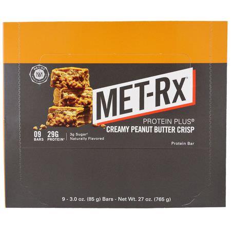 MET-Rx, Protein Plus Bar, Creamy Peanut Butter Crisp, 9 Bars, 3.0 oz (85 g ) Each:أل,اح بر,تين الحليب, أل,اح بر,تين الص,يا