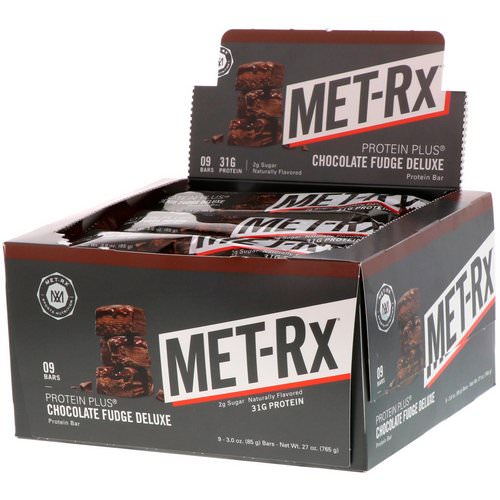 MET-Rx, Protein Plus, Chocolate Fudge Deluxe, 9 Bars, 3.0 oz (85 g) Each فوائد