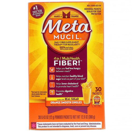 Metamucil, 4 in 1 MultiHealth Fiber, Orange Smooth Singles, 30 Packets, 0.43 oz (12 g) Each فوائد