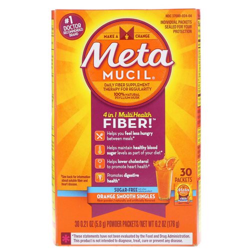Metamucil, 4 in 1 MultiHealth Fiber Powder, Sugar Free, Orange Smooth Singles, 30 Packets, 0.21 oz (5.8 g) Each فوائد