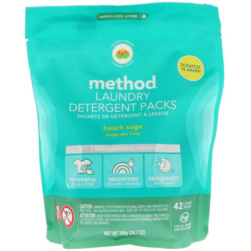 Method, Laundry Detergent Packs, Beach Sage, 42 Loads, 24.7 oz (700 g) فوائد